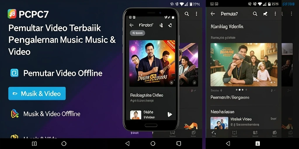 Tampilan antarmuka pengguna PCPC7 untuk pemutar video offline yang intuitif.