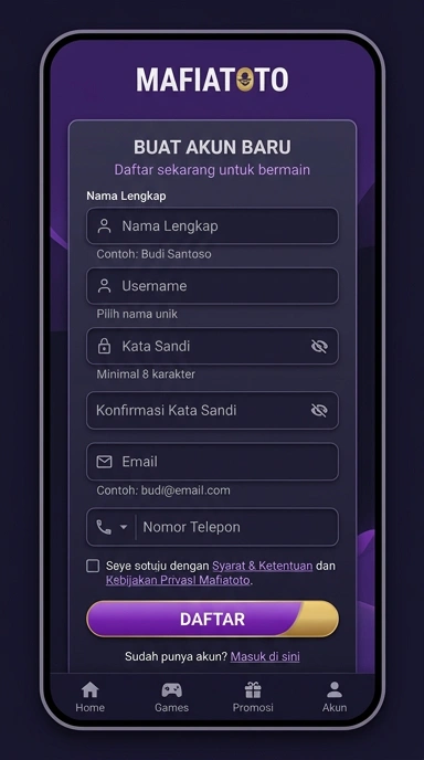 Tampilan halaman daftar mafiatoto